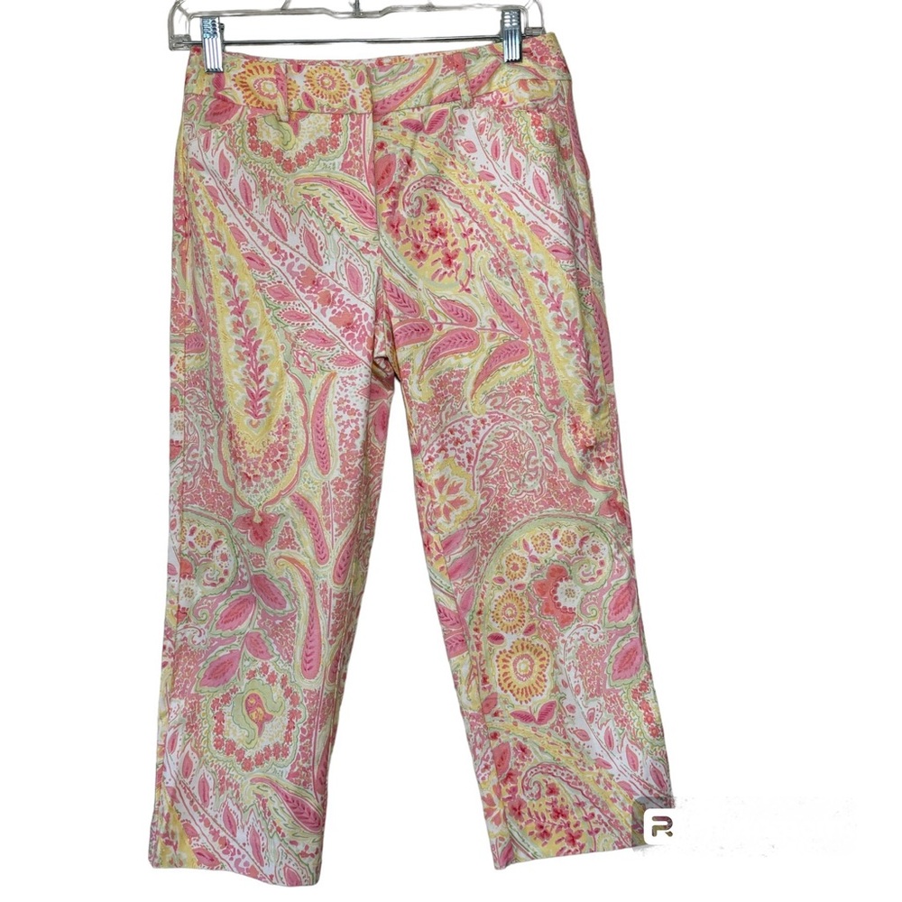 Talbots Petites yellow and pink floral paisley cropped pants. Women’s 2
